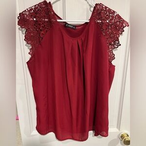 SHEIN Red Sleeveless Embellished Blouse